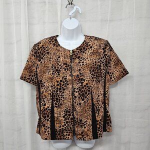 Vintage Melissa Harper Brown Leopard Zip Blouse Retro Club Y2K Punk 14